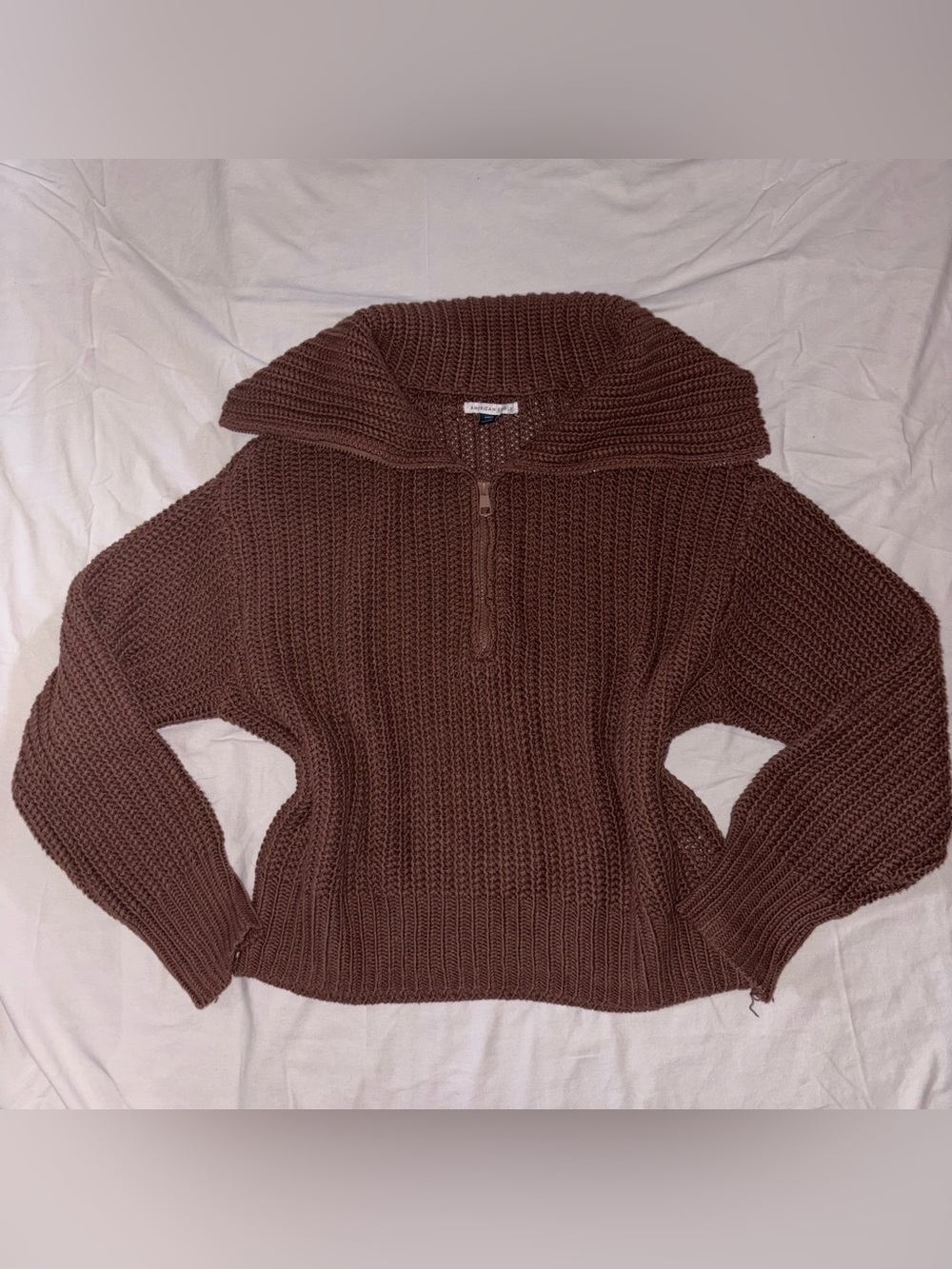 American Eagle Cozy Brown Half-Zip Knit Sweater